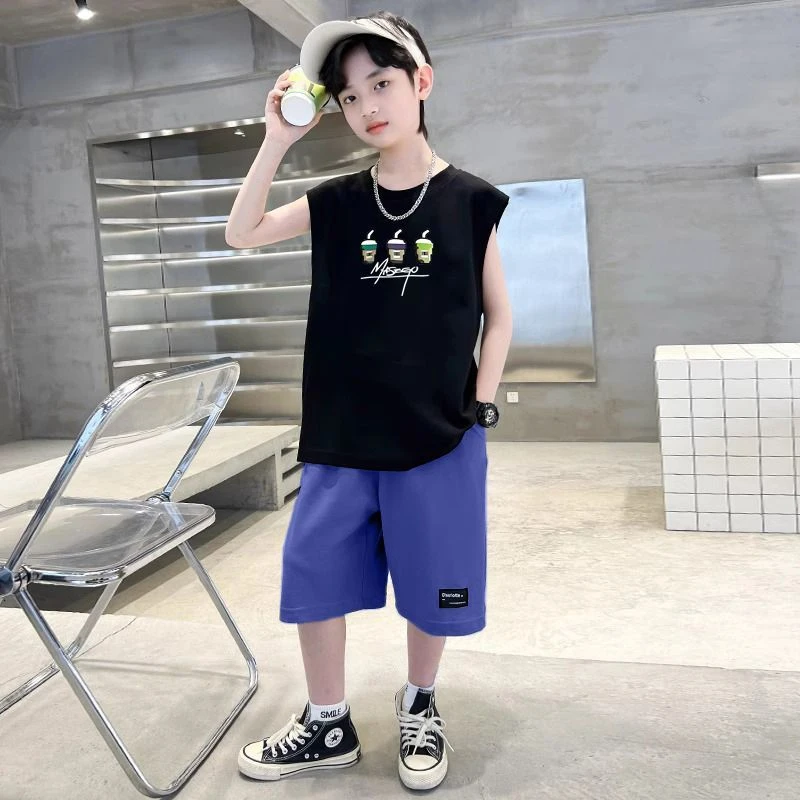 中大童休闲帅气夏装男童装男孩薄款运动无袖运动套装夏季背心短裤