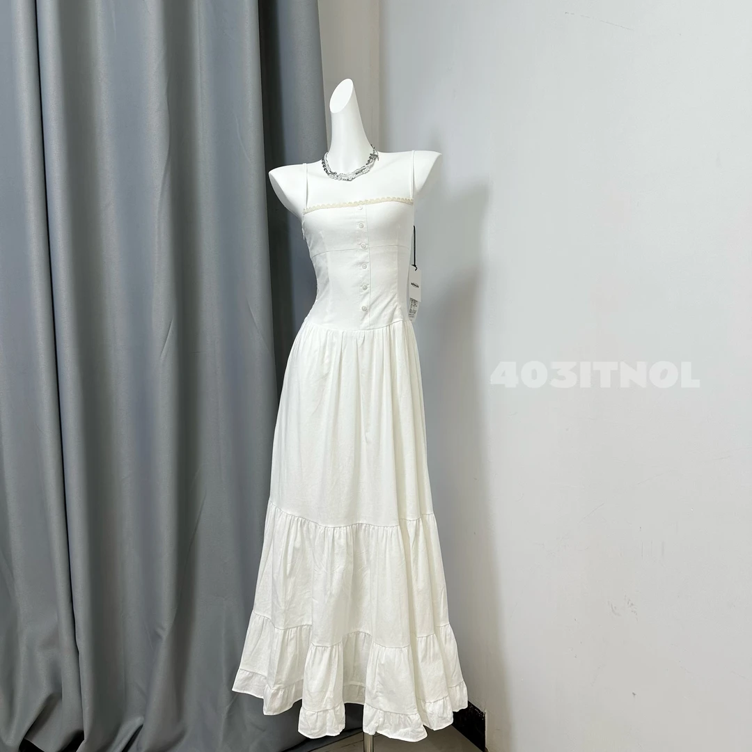 【403 ITNOL】新款纯棉小白裙女修身大摆长裙显瘦吊带蛋糕连衣裙裙
