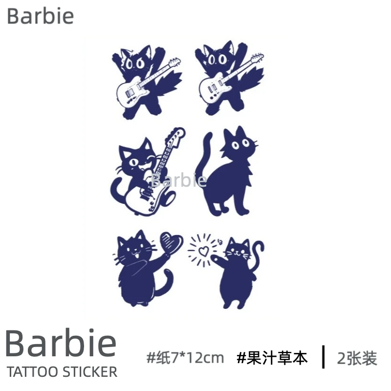 Barbie 猫猫两张装 草本原创防水持久纹身贴