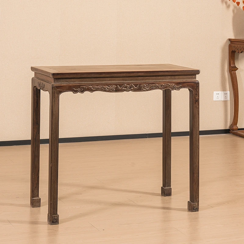 清代 红木束腰马蹄腿螭龙纹半桌 古董家具