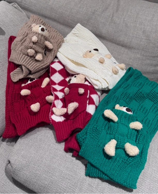 【W_ting】2025新款可爱兜兜熊五色围巾1161