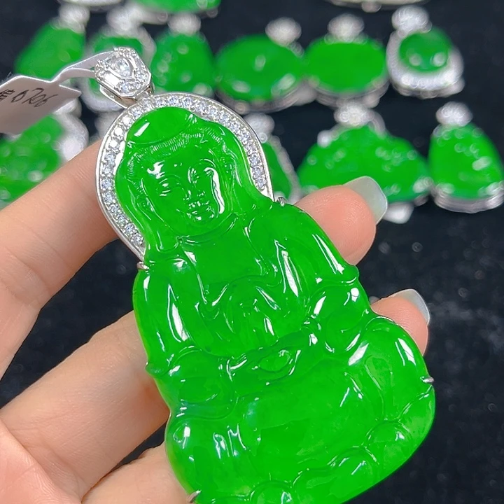海***林翡翠银S925镶嵌吊坠(不含链)