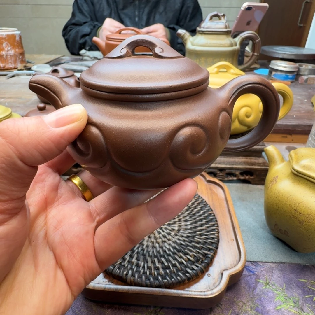 自***然茶壶紫砂仿古如意壶（原矿底槽青220cc）