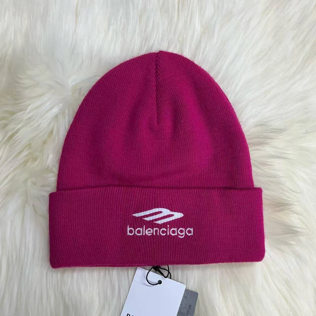 未使用 Balenciaga/巴黎世家 (pm)3B刺绣玫粉色针织帽 带吊1、2码