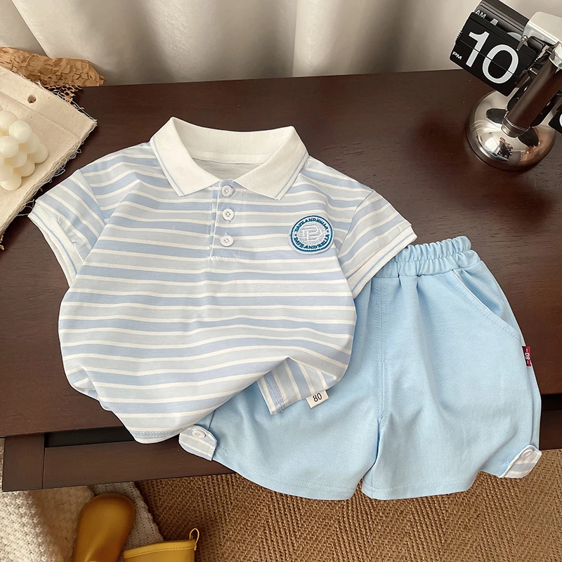 男薄款休闲风韩版夏季套装女童男童洋气男宝条纹小童新款儿童套装