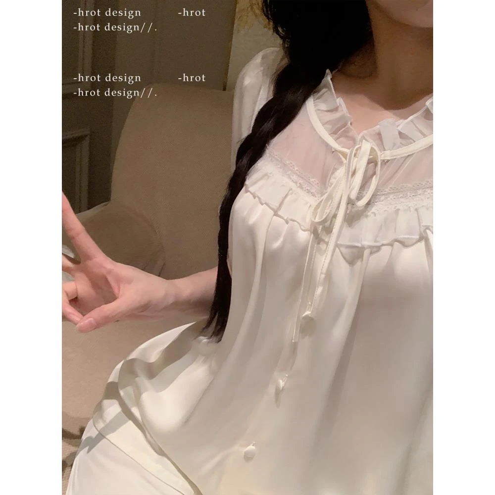 可出门休闲长袖日系家居服蕾丝女生2025新款春秋冰丝性感睡衣套装