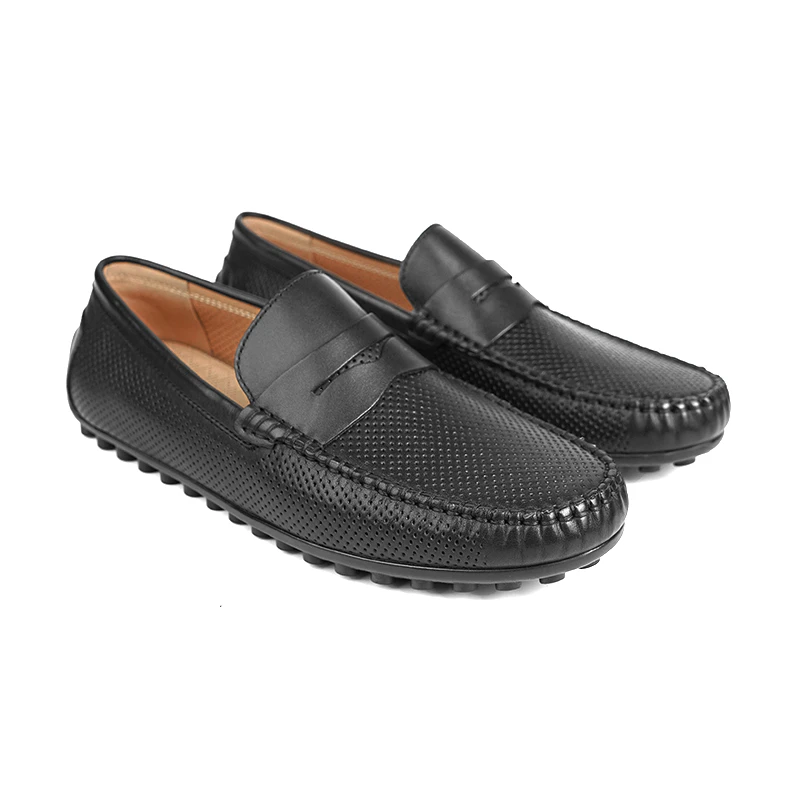 PLANET SUNNY夏季透气打孔休闲豆豆鞋牛皮一脚蹬懒人舒适男士皮鞋