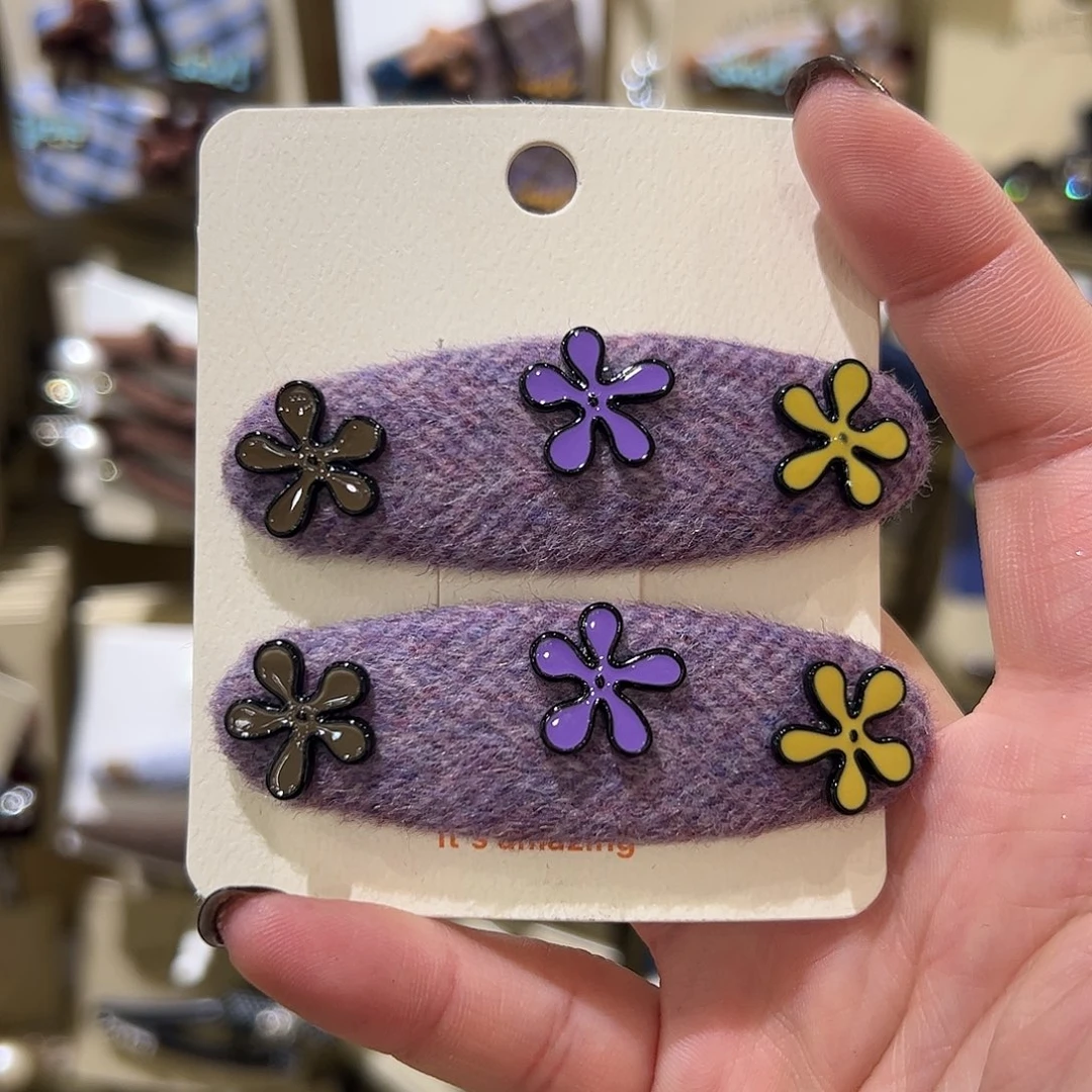 布艺非金属紫色小花拜拜夹