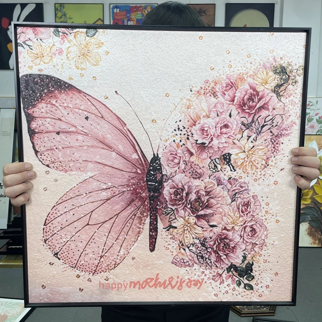 法式粉色花卉蝴蝶客厅卧室装饰画沙发背景墙挂画6060