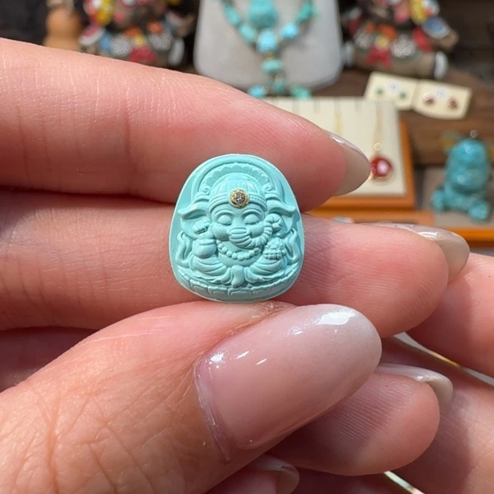 绿松石未镶嵌象神牌
