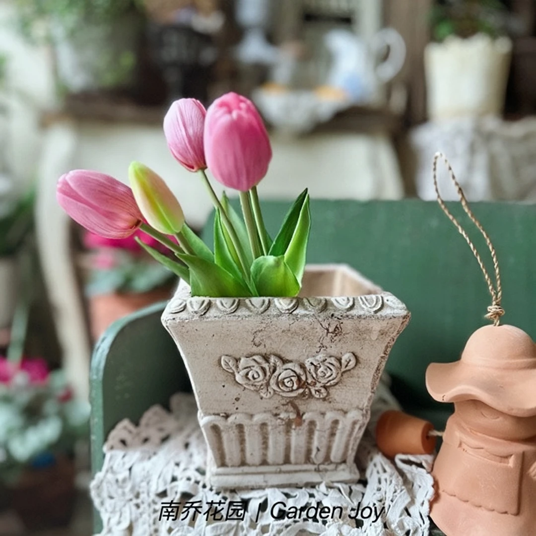 【南乔花园】复古做旧粗陶郁金香花盆创意个性客厅桌面小清新花盆