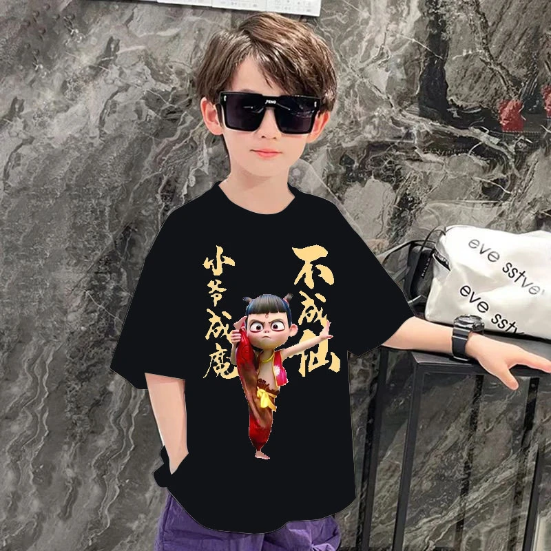 【哪吒】重磅夏季纯棉圆领短袖宽松T恤潮流上衣时尚休闲儿童国朝