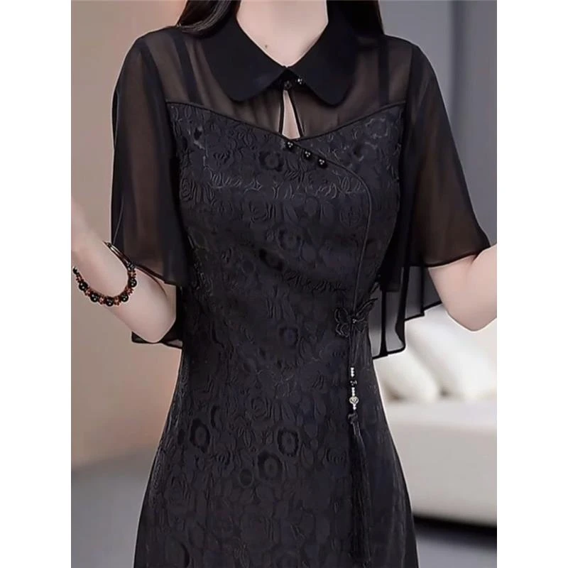 高档云锦缎面料连衣裙女夏季2025新款新中式国风改良旗袍礼服裙子