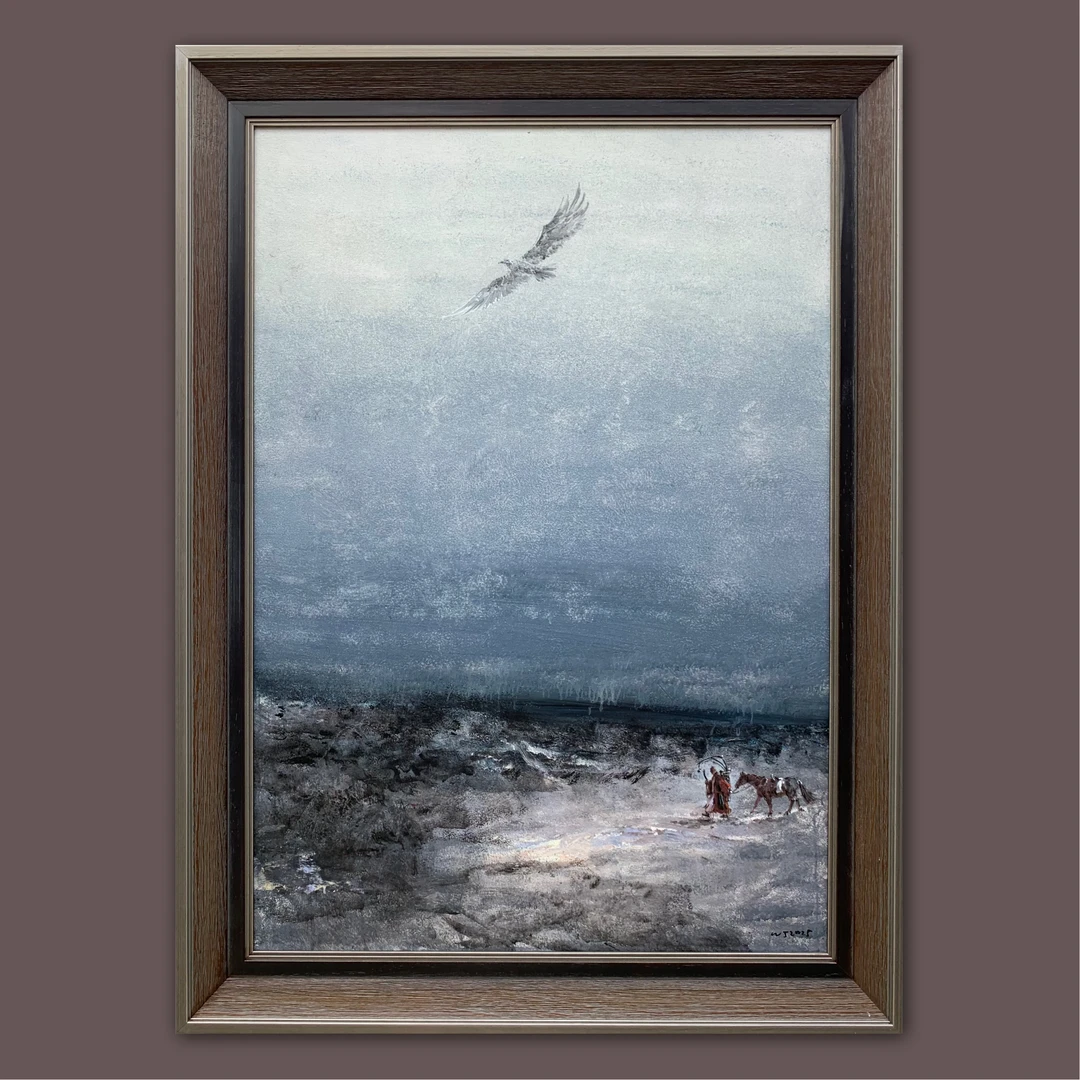 艺弘羽艺术 原创《漠上鹰途》油画收藏 带框尺寸85-115cm