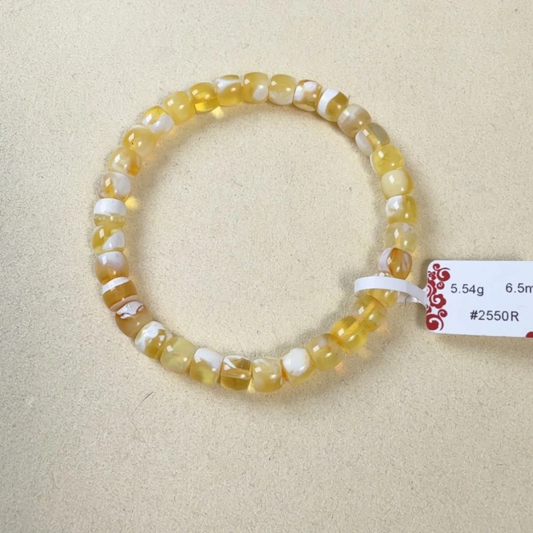 未镶嵌蜜蜡手链6+俄料金漆白花精工直切手串