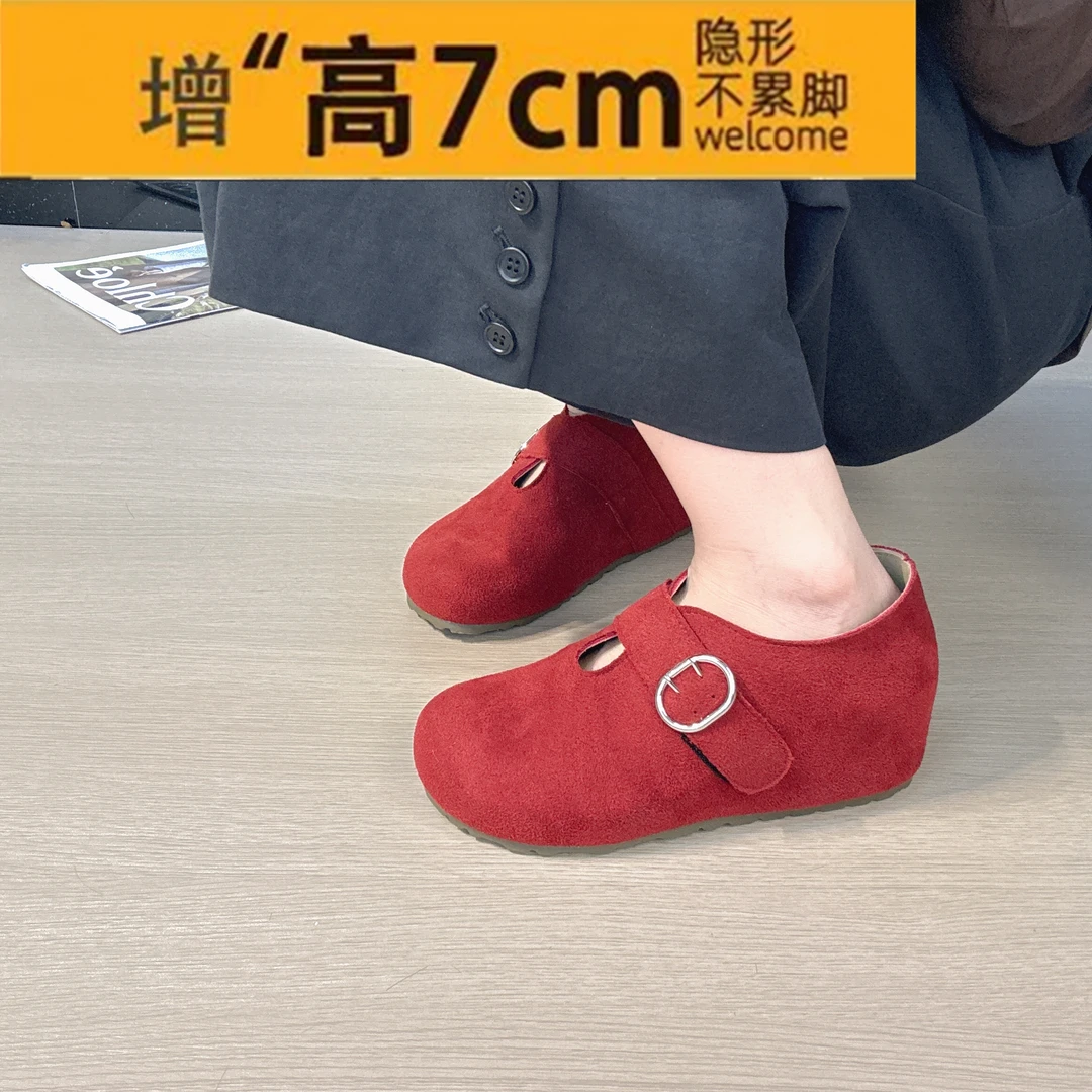 小个子内增高舒适勃肯鞋平跟复古港风日常乐福鞋豆豆鞋软底平底鞋