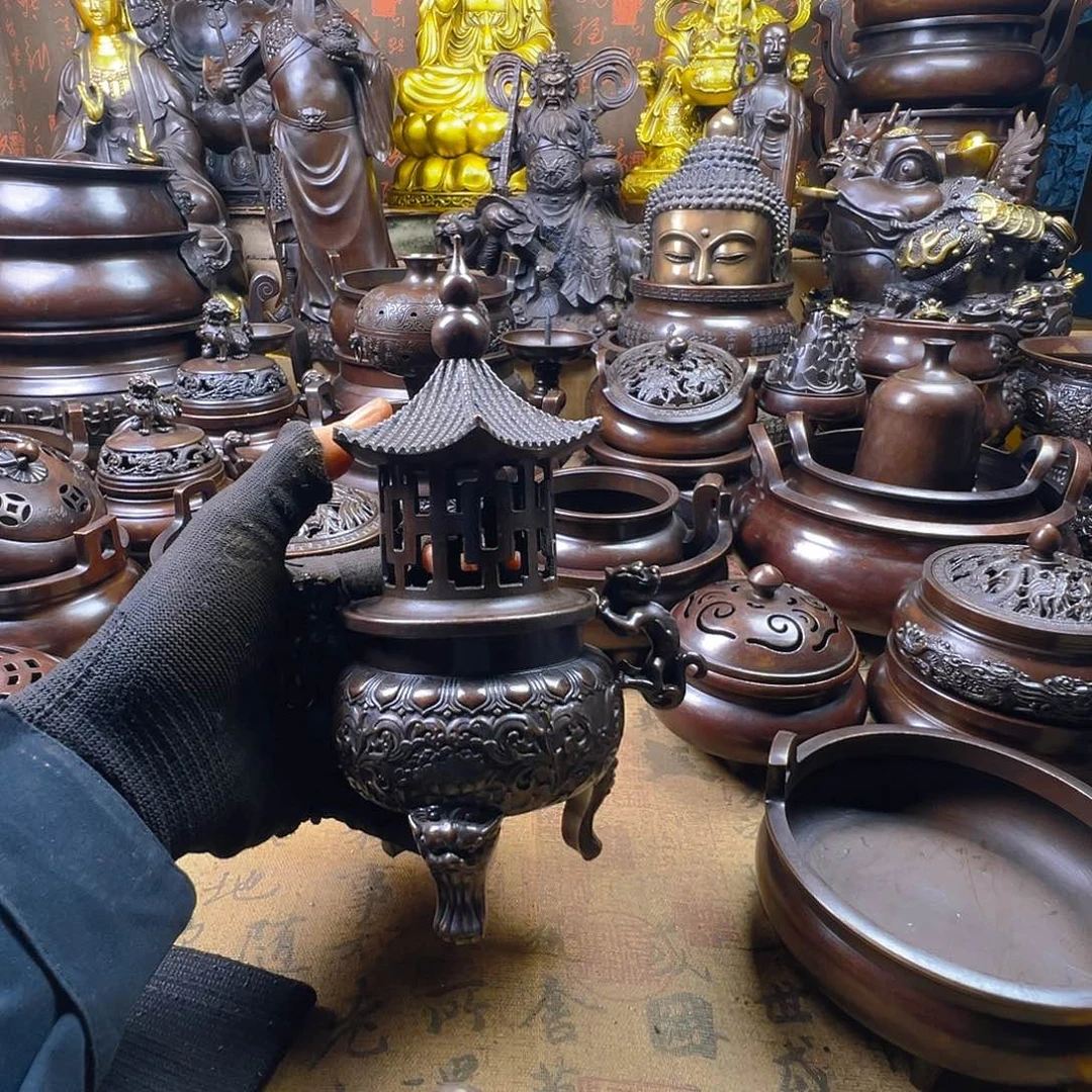 用***愛熏香炉2个铜香炉供香炉聚宝盆家用铜香炉