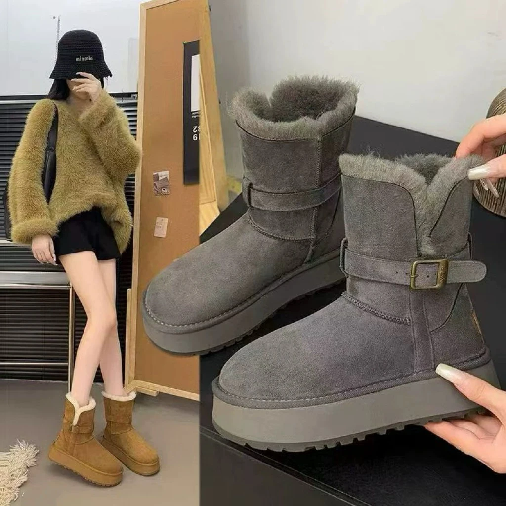 厚底高筒雪地靴女防滑两穿翻毛防寒韩版骑士靴百搭小个子增高