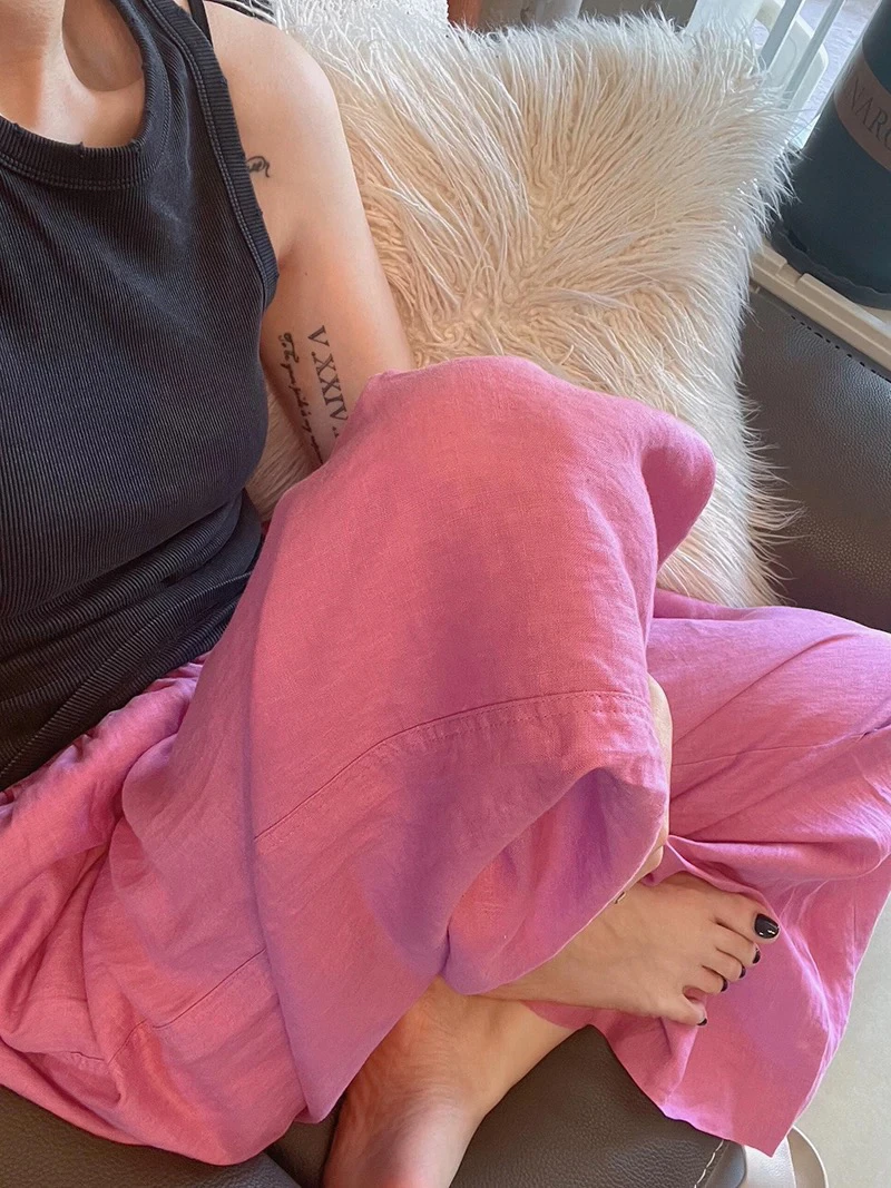 2025夏季薄款直筒宽松显瘦休闲裤女禅意亚麻设计感小众直筒阔腿裤