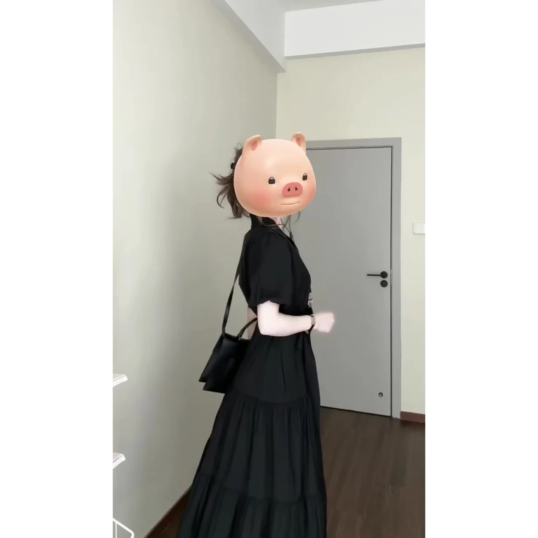 1084#黑色v领衬衫连衣裙女2025夏季新款高级感气质收腰显瘦中长款