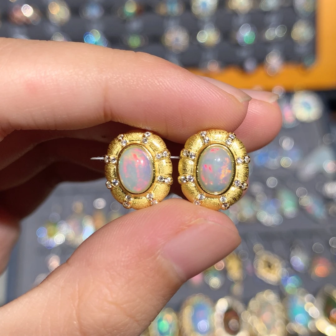 银S925镶嵌欧泊欧泊耳饰y