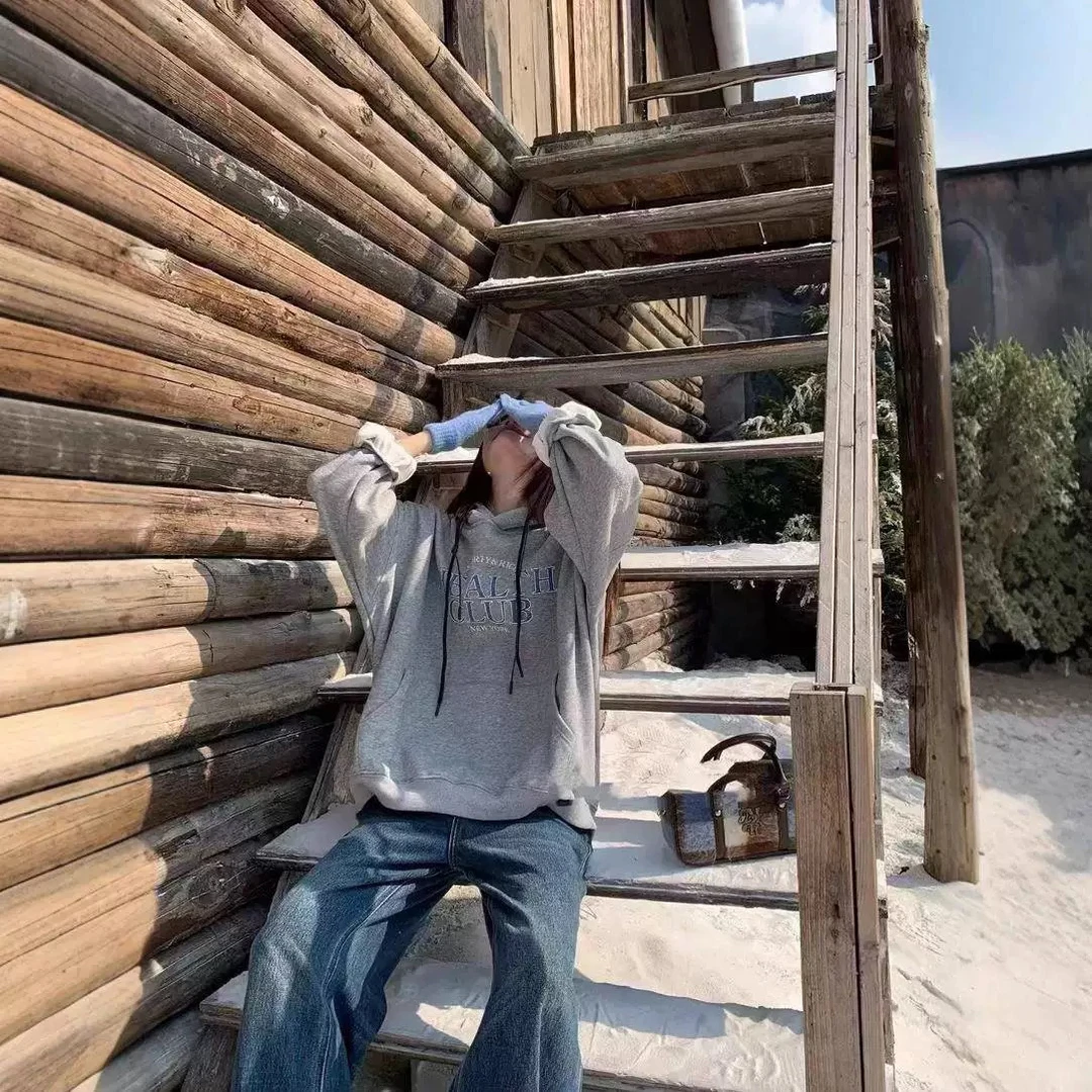 加绒加厚连帽卫衣女韩版宽松百搭休闲字母印花设计高品质卫衣044