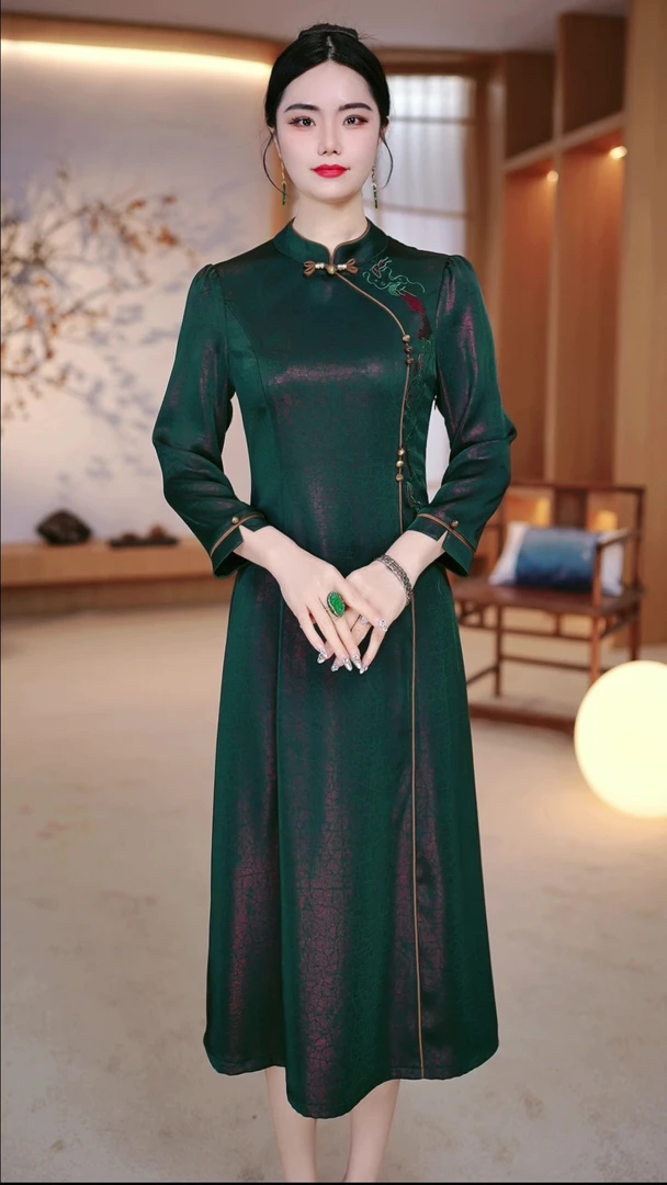 2025新款妈妈显瘦装旗袍中长款妈妈装连衣裙ZRF-25343