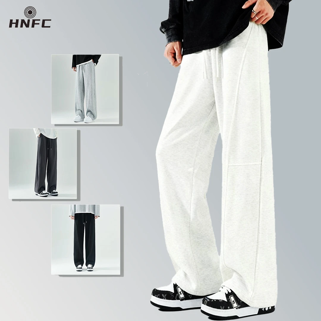 新款加绒卫裤阔腿解构弯刀休闲裤冬季百搭裤子直筒长裤男装4019