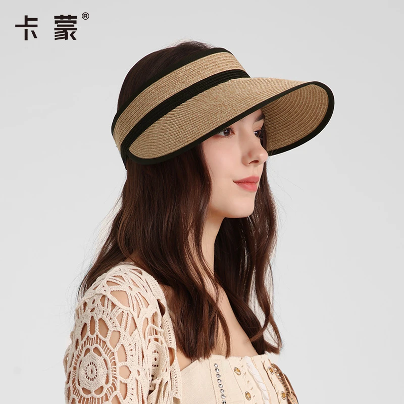 法式赫本风可折叠度假草帽女夏户外轻量化空顶蛋卷防晒帽便携帽子