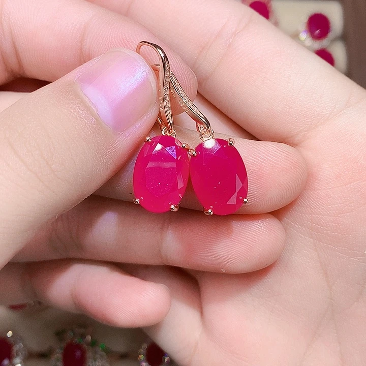 银S925镶嵌耳饰红宝石