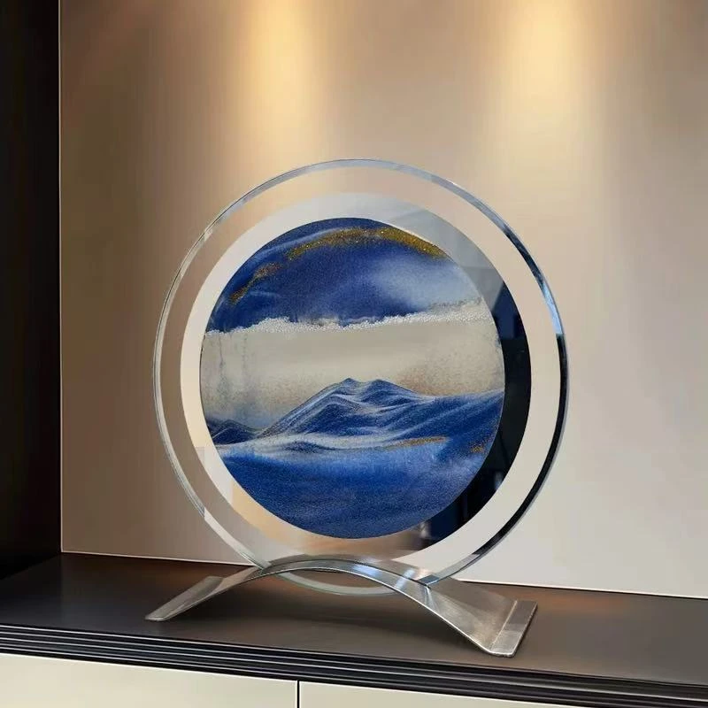 新款动景解压镜面流沙画简约抽象玻璃工艺品沙漏创意礼品轻奢摆件