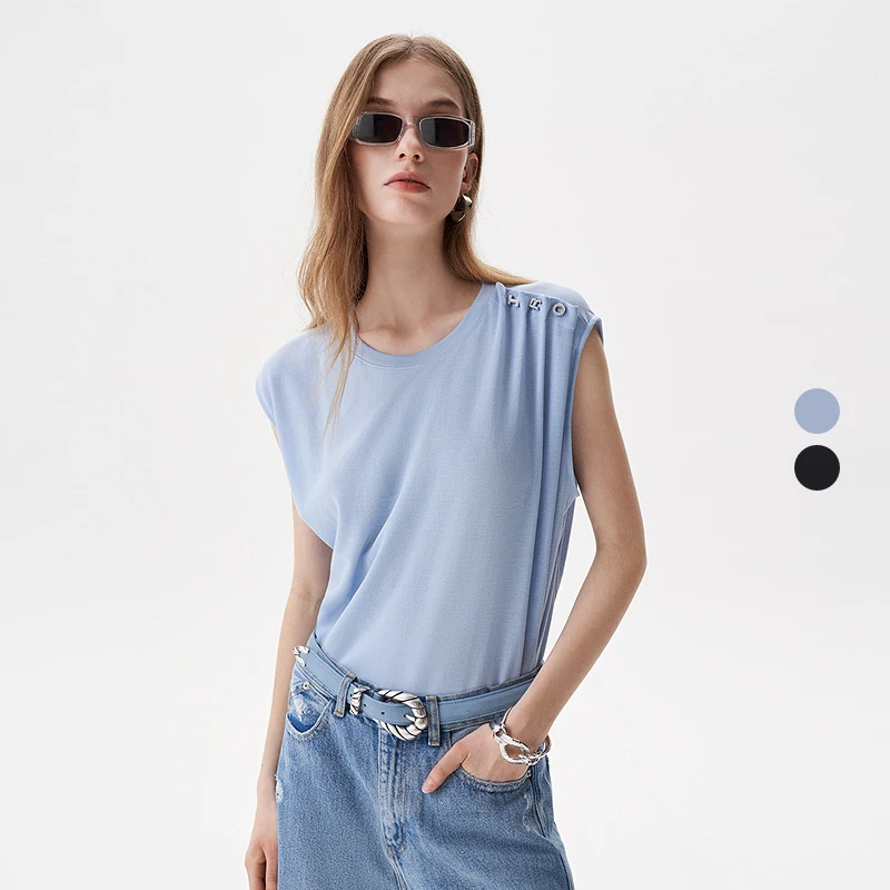 IRO Night 褶皱背心无袖T恤水钻Logo纯色法式轻奢25春夏新款