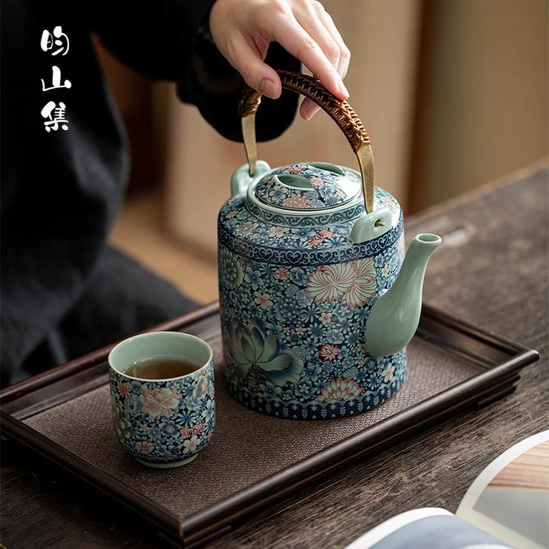 家用汝窑提梁壶茶壶中式复古陶瓷功夫茶具大容量老式泡茶壶带过滤