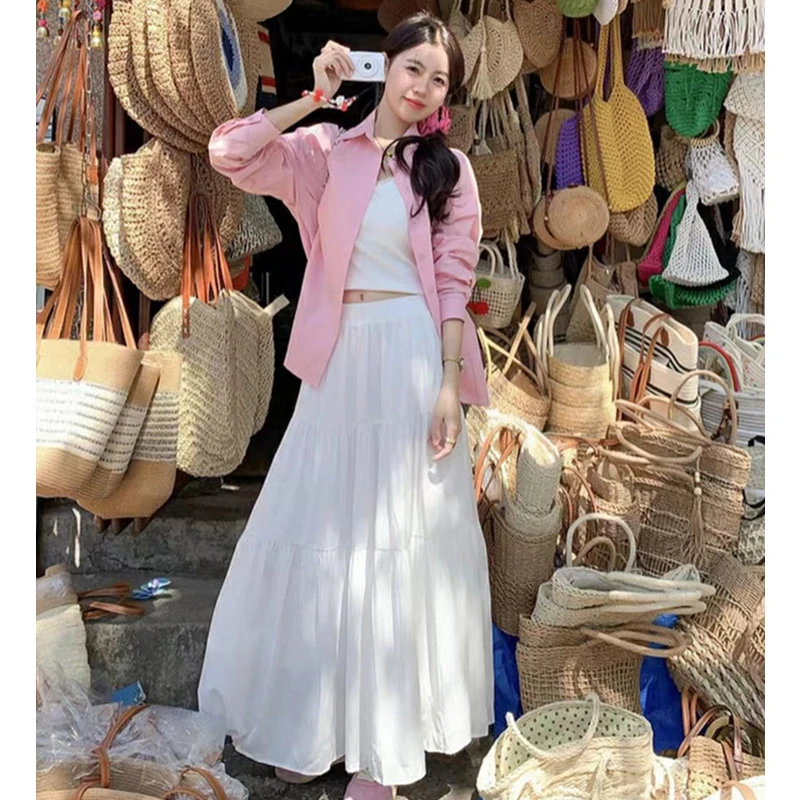 【两个裙长】仙女温柔风白色半身裙女小个子高腰显瘦A字蛋糕长裙