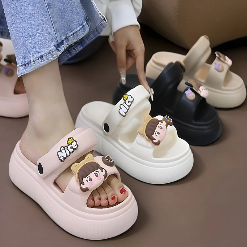 新夏季厚底ins两穿凉拖鞋防滑女凉鞋外穿可爱卡通沙滩鞋时尚凉拖