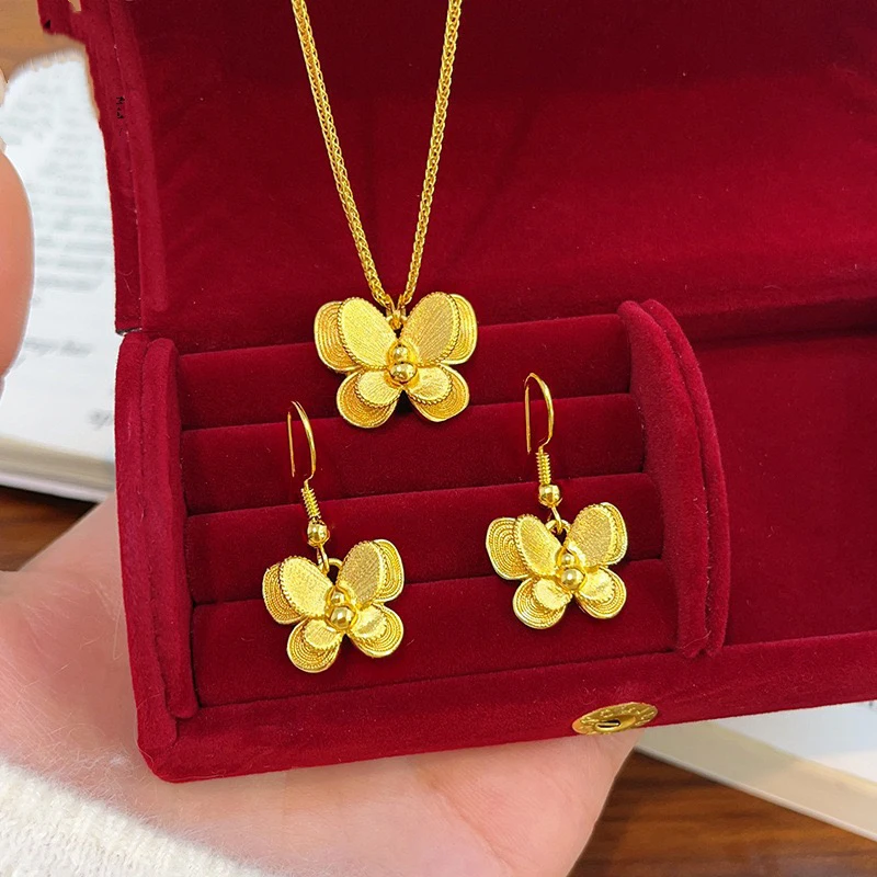 黄铜项链 古法拉丝立体拉丝葫芦蝴蝶项链小众设计感锁骨链女气质