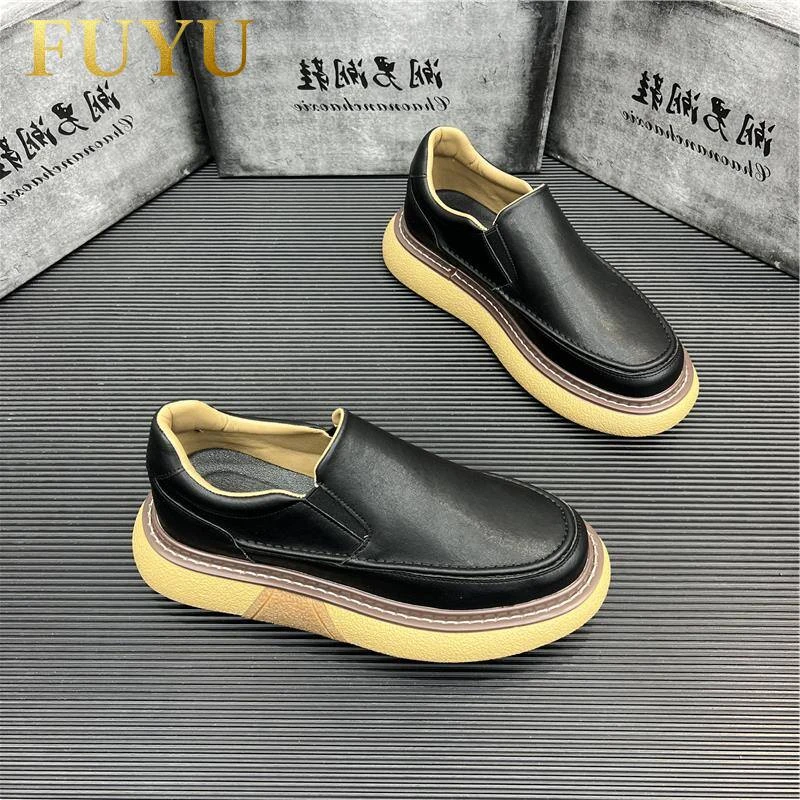 潮流英伦风一脚蹬马丁靴男款短靴低帮厚底工装鞋复古男士休闲皮鞋