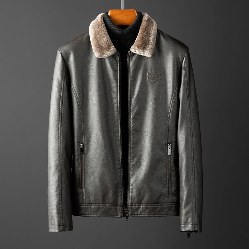利郎商务休闲皮夹克PU皮男士皮衣2025秋冬轻商务休闲毛领时尚百搭