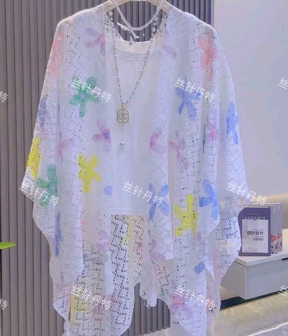 七色花田园风穿搭披肩多巴胺海岛云南旅游七色花绝美漂亮百