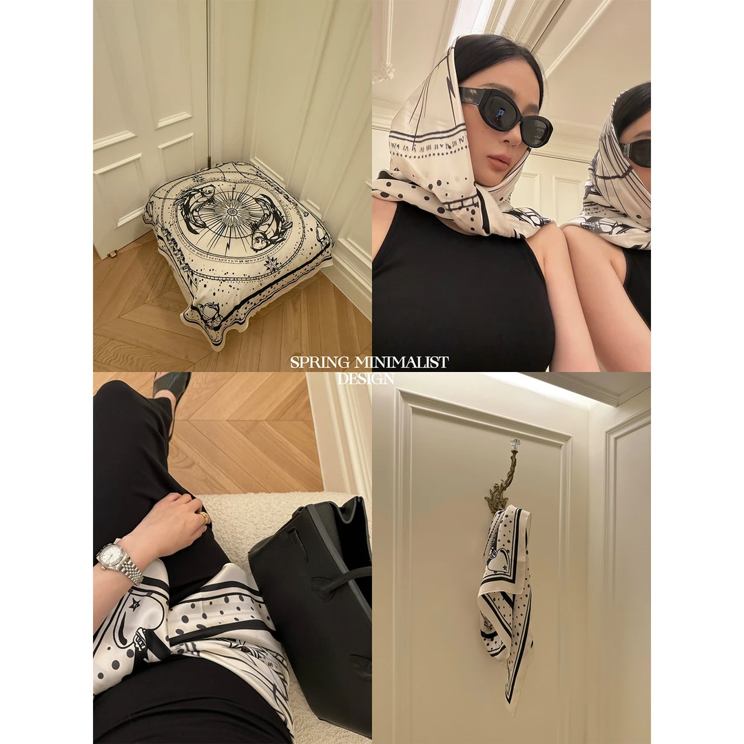 周淼ZHOUMIAO【贵气星盘】星空罗盘艺术手绘丝巾方巾女ZM25S8620Z