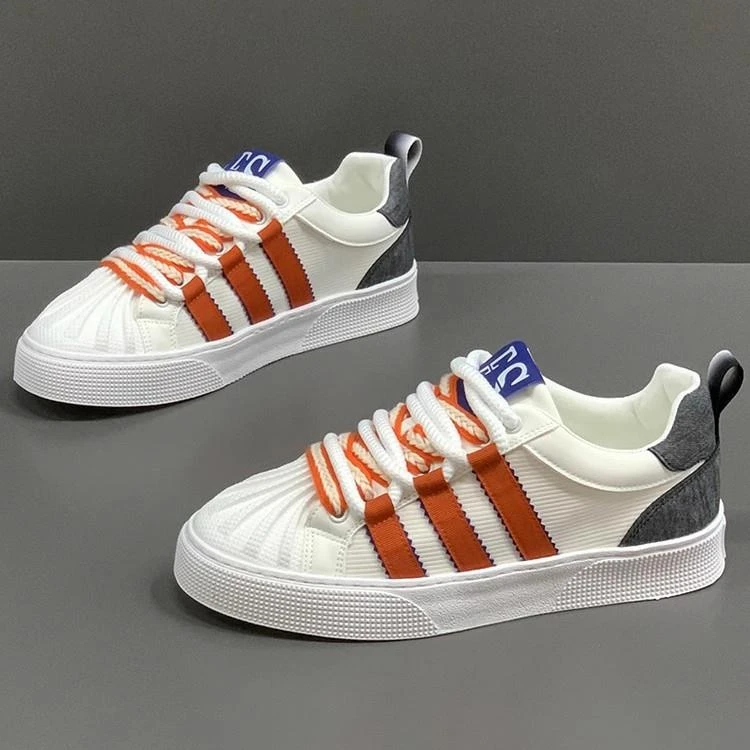 【TQUX官方正品】网红小白鞋男鞋2025新款秋季贝壳头潮鞋三条杠百