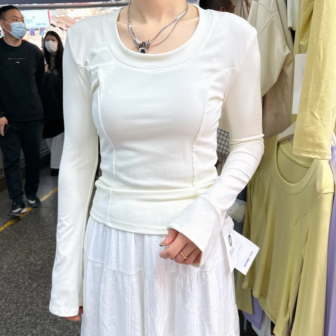 静静严选新款（紫皇冠）长袖软软糯糯u领内搭小蛮腰打底上衣007
