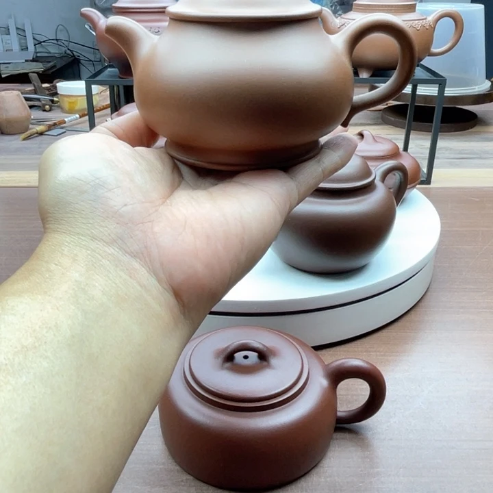 茶壶紫砂原矿紫泥潘壶260cc半手工制