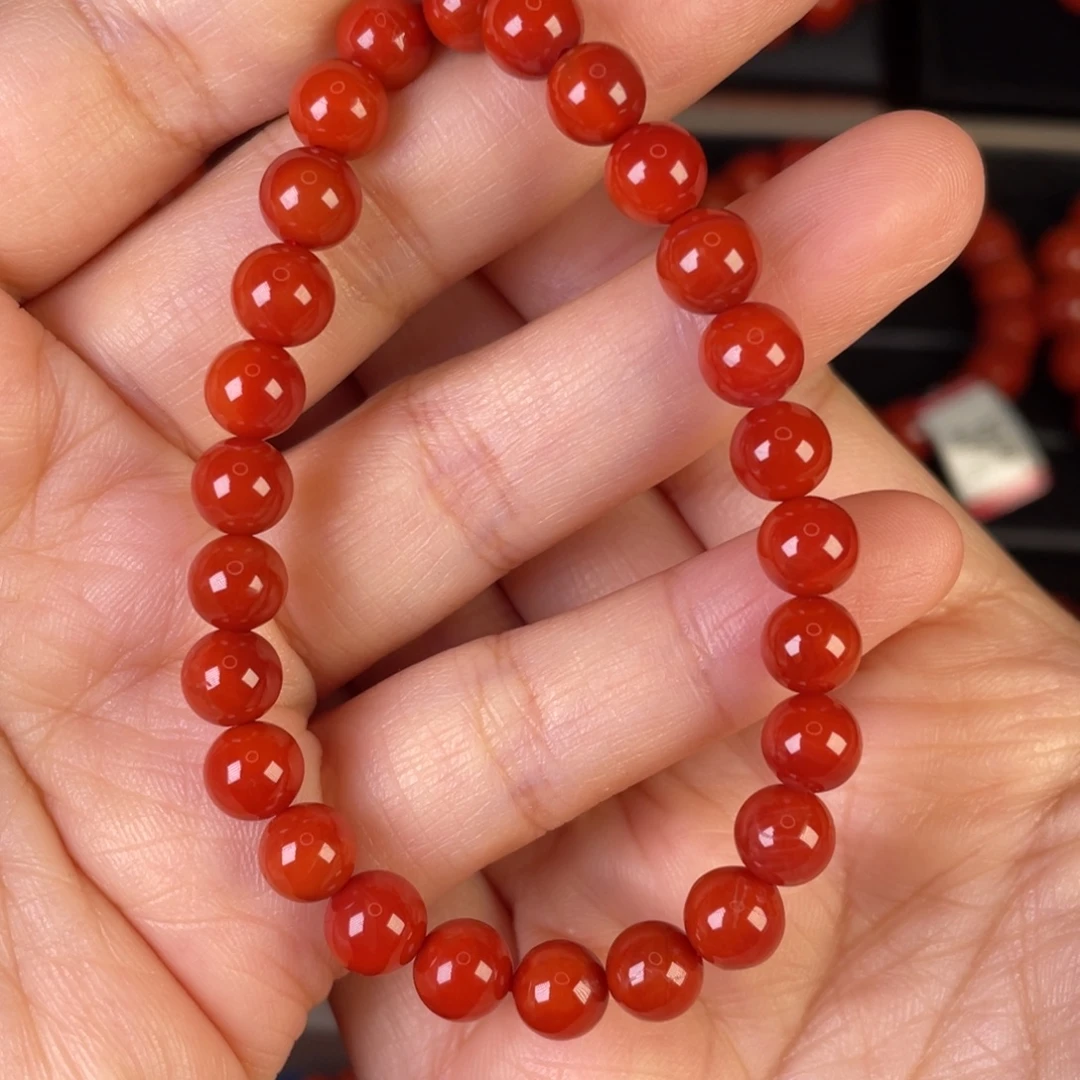 舒***瓜南红玛瑙未镶嵌手链满肉满色花