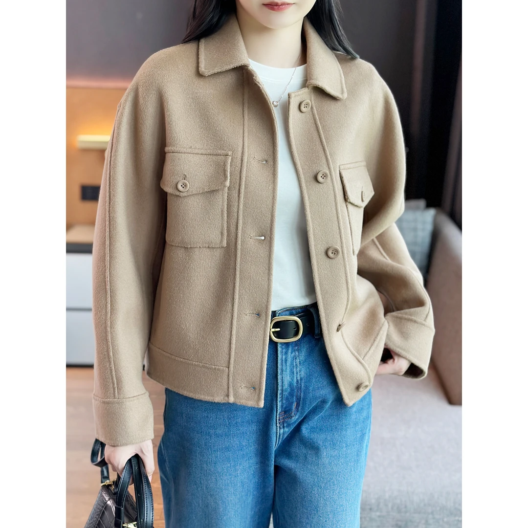 左左家 意奢Max*纯元柜~休闲帅气翻领手工双面呢羊毛短款夹克外套