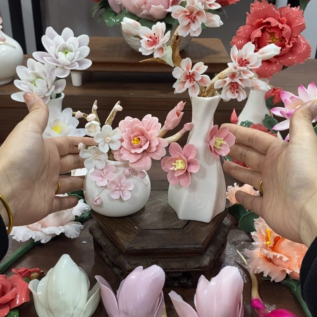 瓷片陶瓷手工花摆件