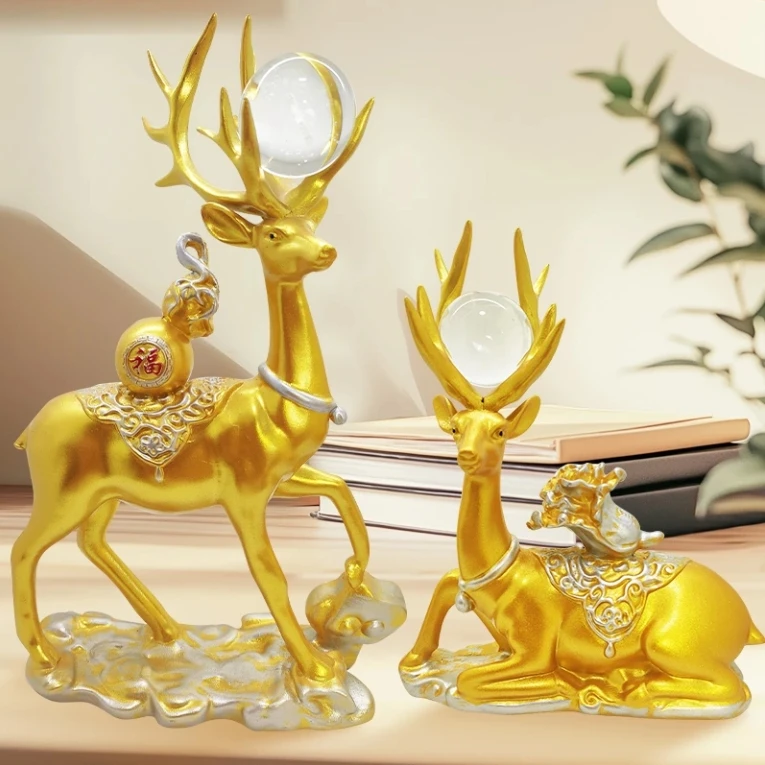 祥云金鹿摆件一对鹿居家摆件装饰高级轻奢