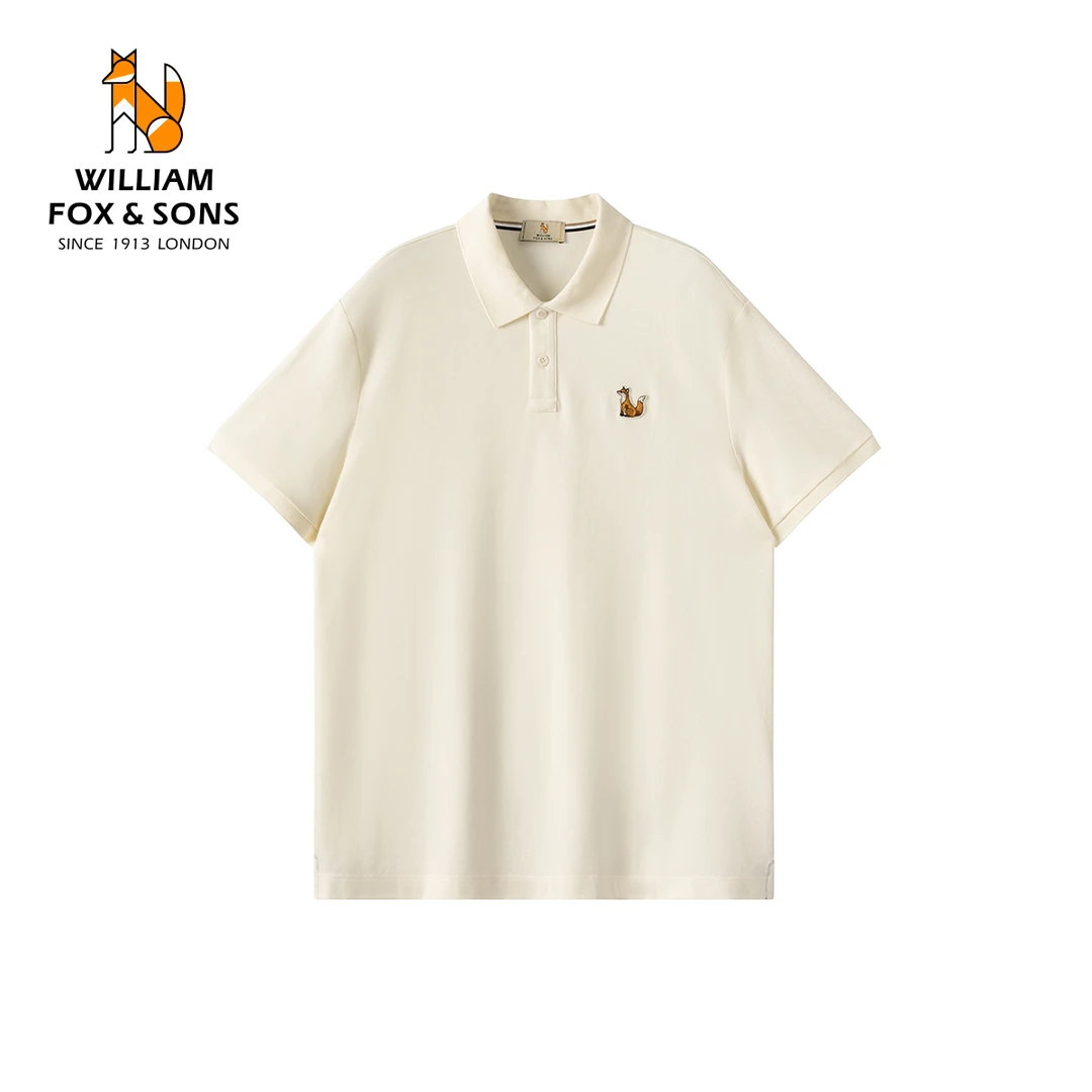 英国小狐狸50S新疆长绒棉凉感珠地通勤休闲经典狐狸刺绣短袖POLO