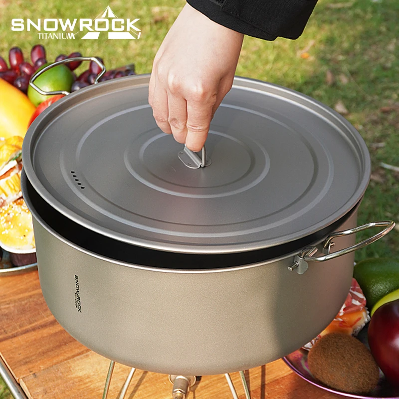 户外纯钛特大号带盖5.5L双耳锅火锅套装(手柄不锈钢)【赠平底锅】