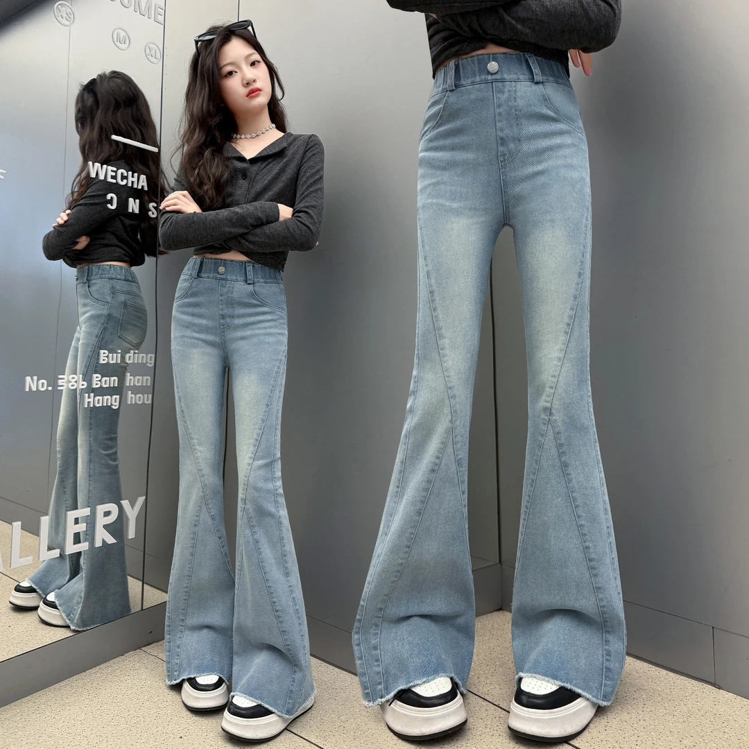 女童牛仔裤春秋洋气儿童时髦喇叭裤2025新款秋季中大童显瘦微喇裤